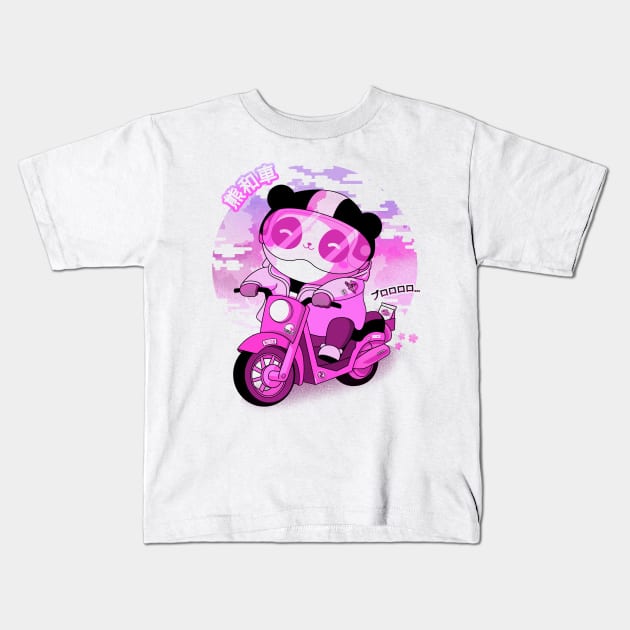 Panda Bear Under Sakura Kids T-Shirt by Donnie